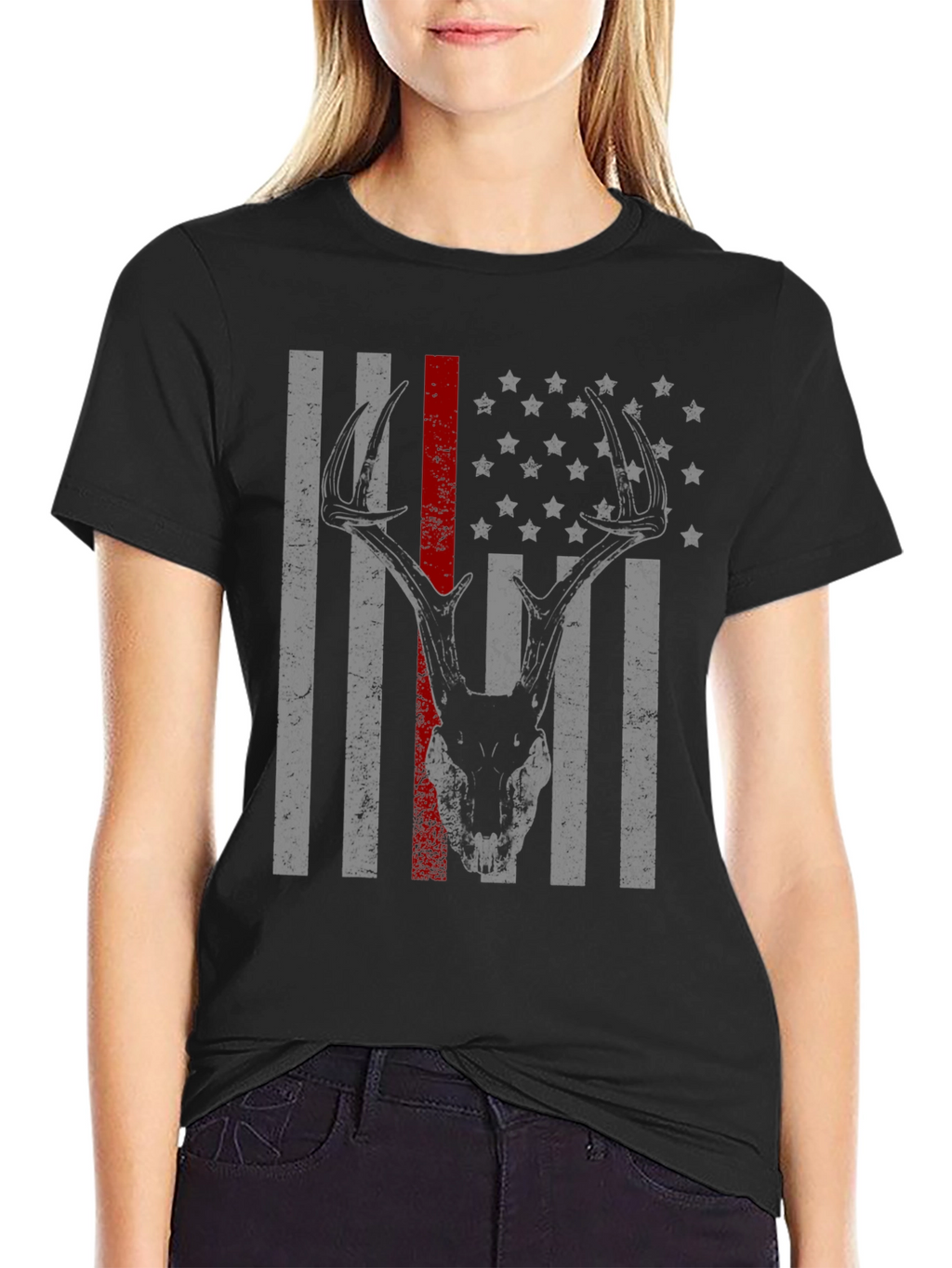 Deer Skull American Flag Graphic T-Shirt