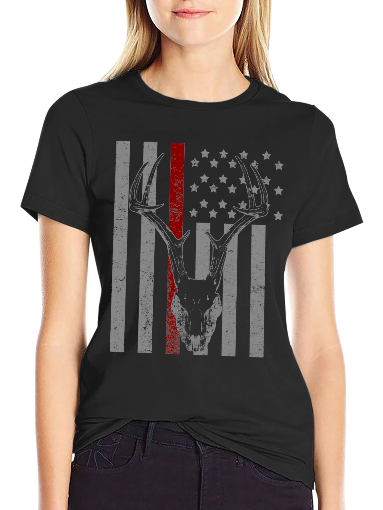 Deer Skull American Flag Graphic T-Shirt