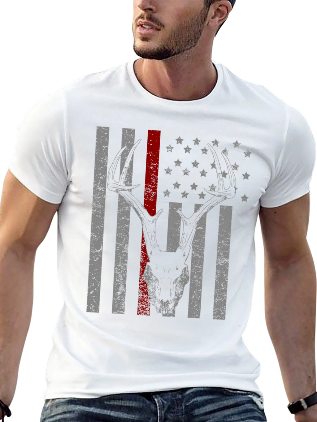 Deer Skull American Flag Graphic T-Shirt