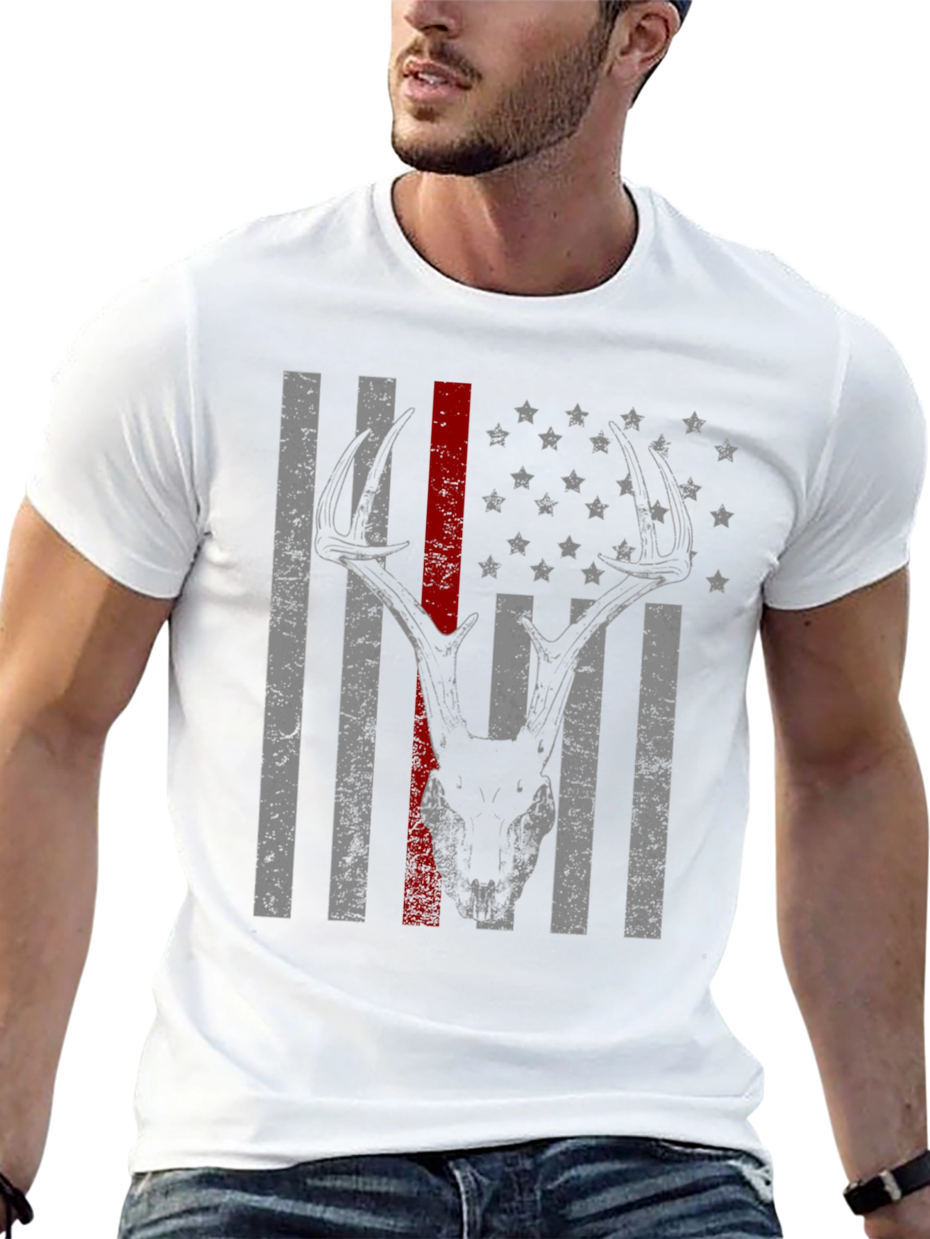 Deer Skull American Flag Graphic T-Shirt