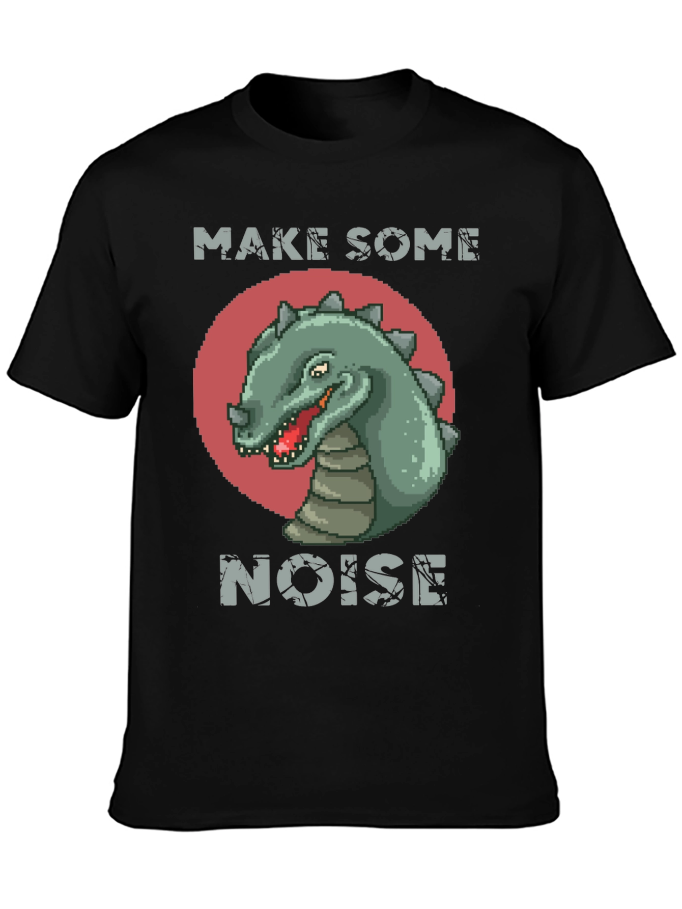 Retro Dinosaur Graphic Tee - Make Some Noise Black T-Shirt