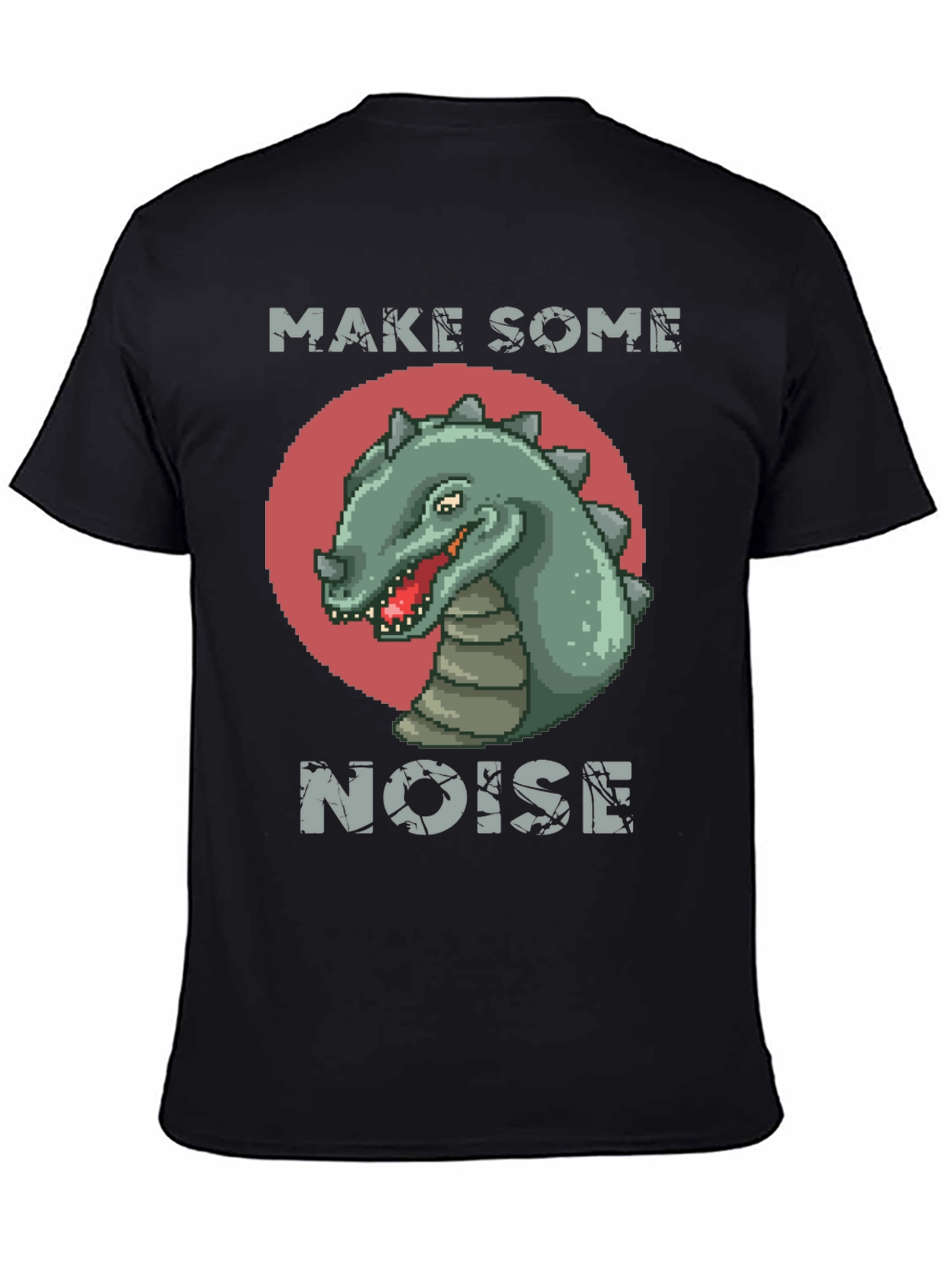 Retro Dinosaur Graphic Tee - Make Some Noise Black T-Shirt