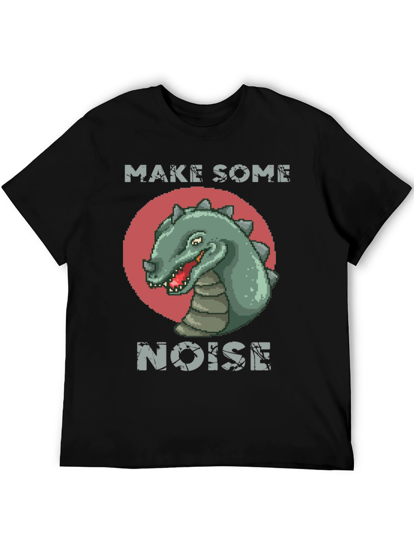 Retro Dinosaur Graphic Tee - Make Some Noise Black T-Shirt