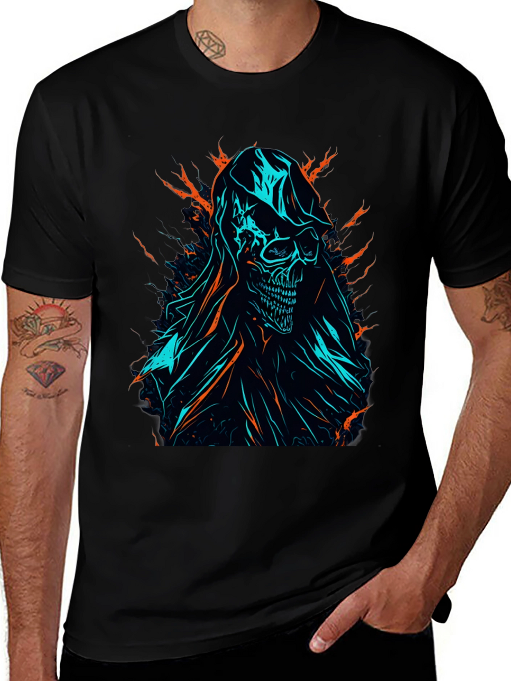 Grim Reaper Graphic Tee - Edgy Skull Design