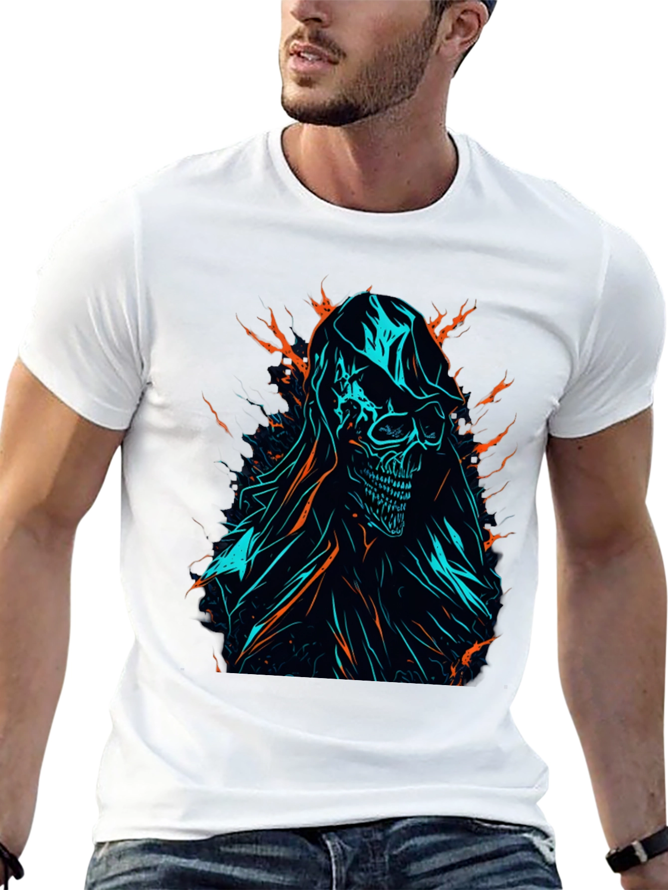 Grim Reaper Graphic Tee - Edgy Skull Design