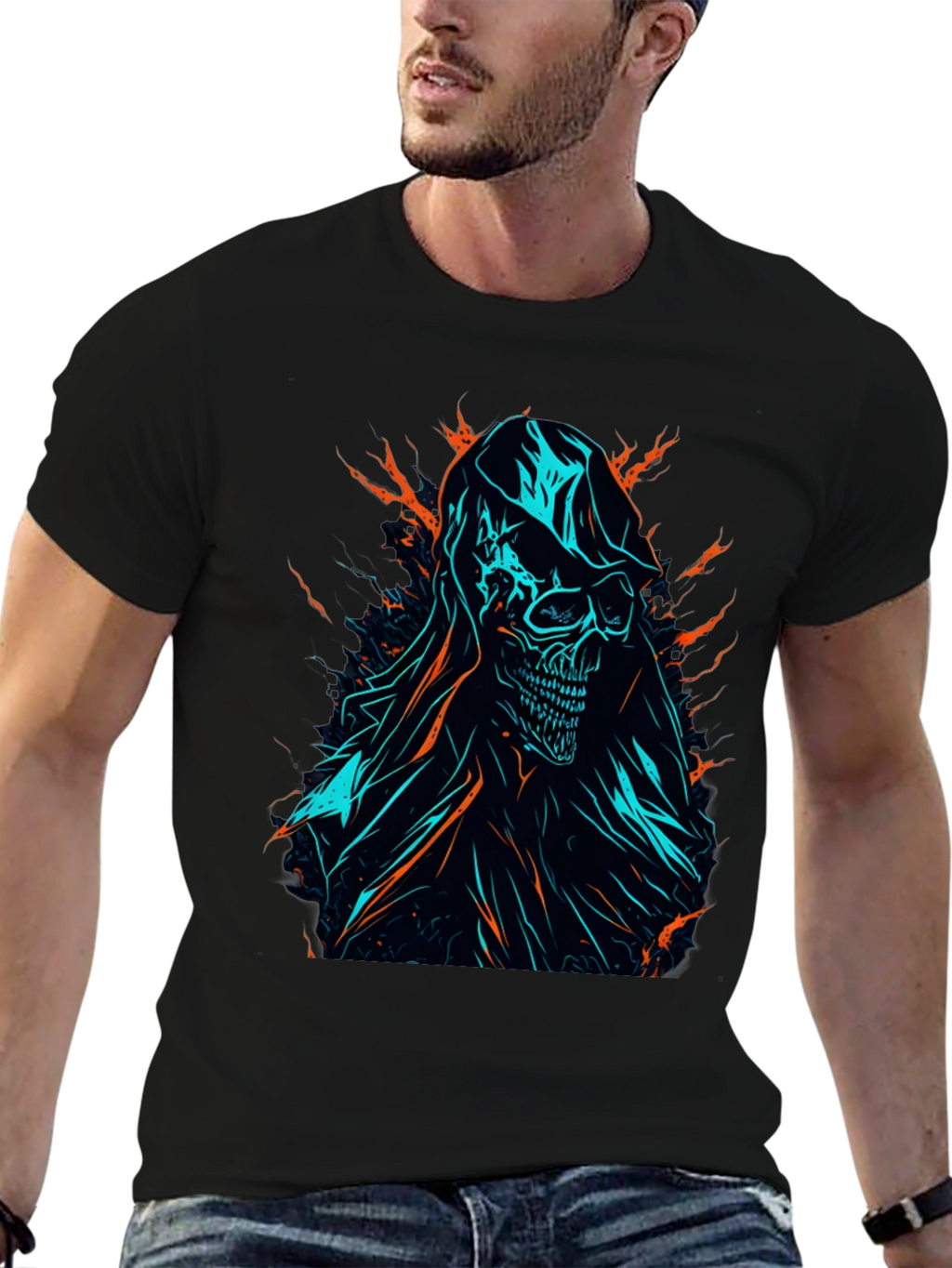 Grim Reaper Graphic Tee - Edgy Skull Design