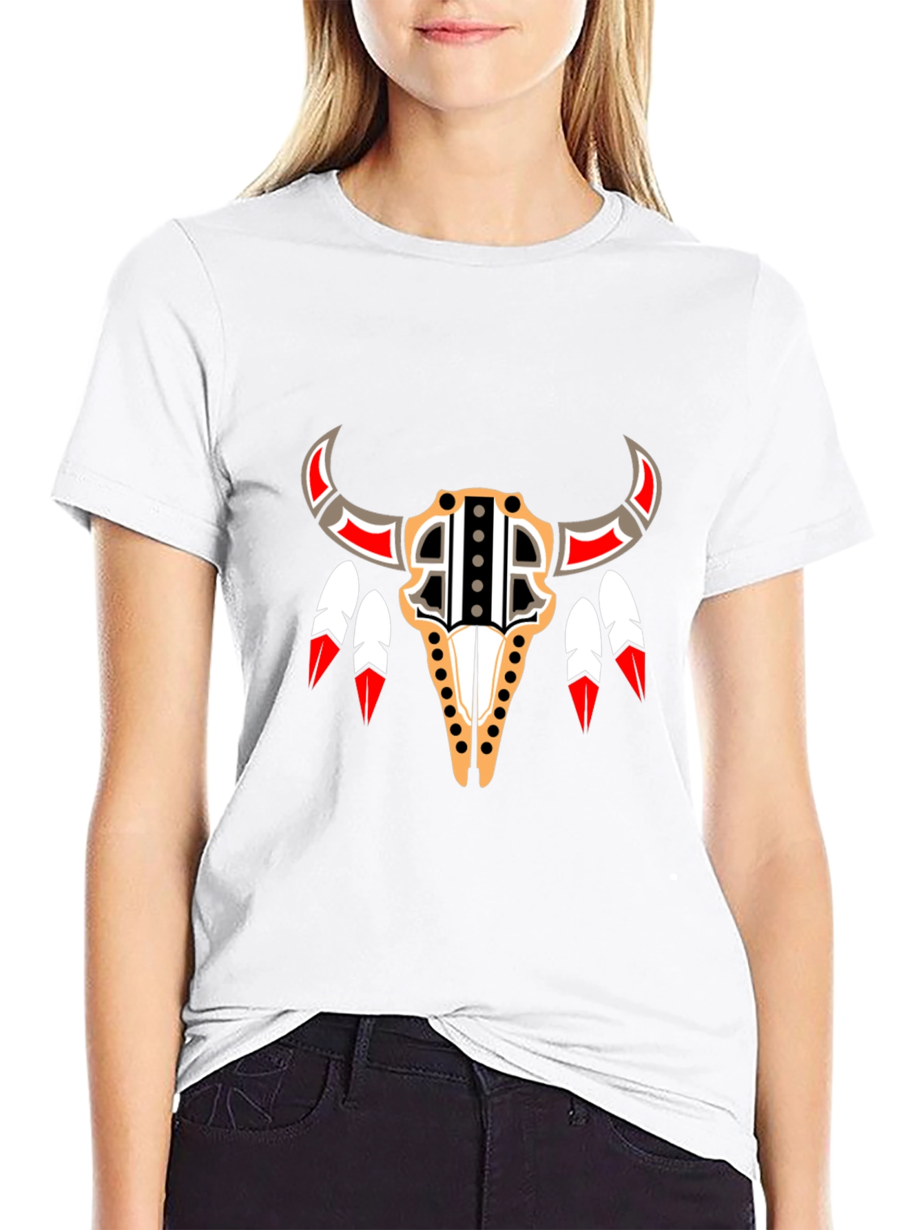 Native American Bull Skull Graphic Tee