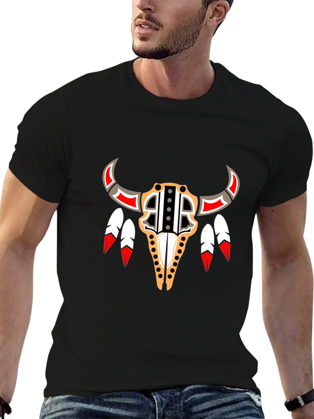 Native American Bull Skull Graphic Tee
