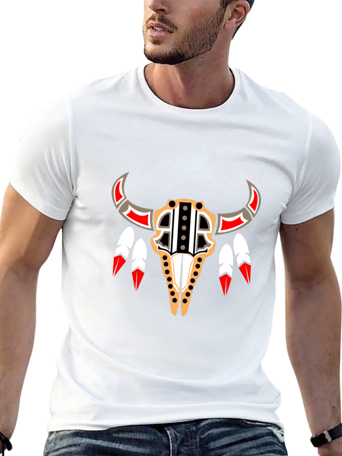 Native American Bull Skull Graphic Tee