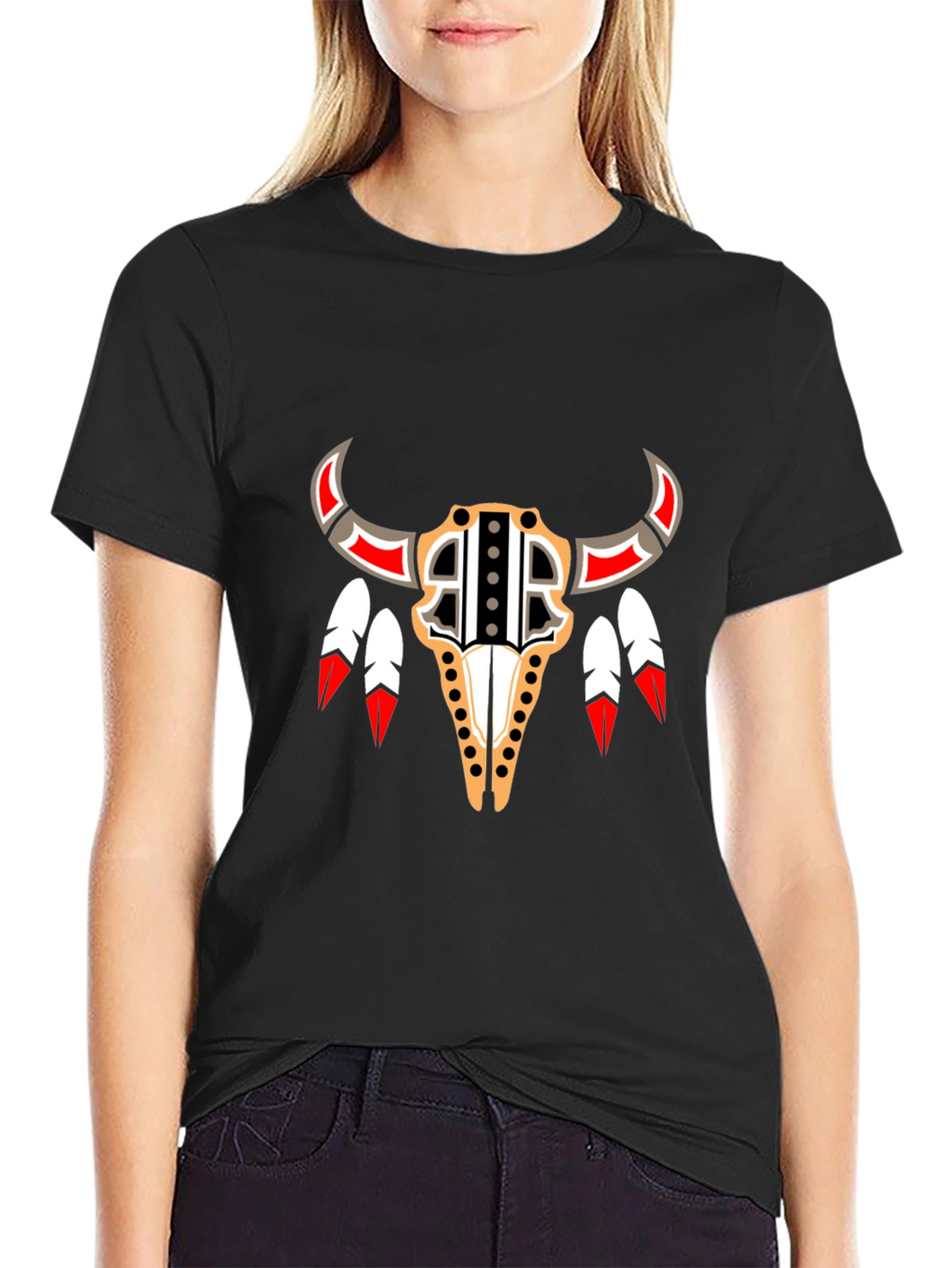 Native American Bull Skull Graphic Tee