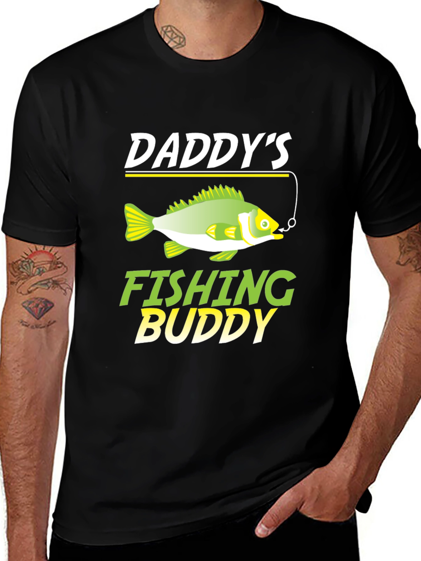 Daddys Fishing Buddy T-Shirt - Mens Black Crew Neck Tee