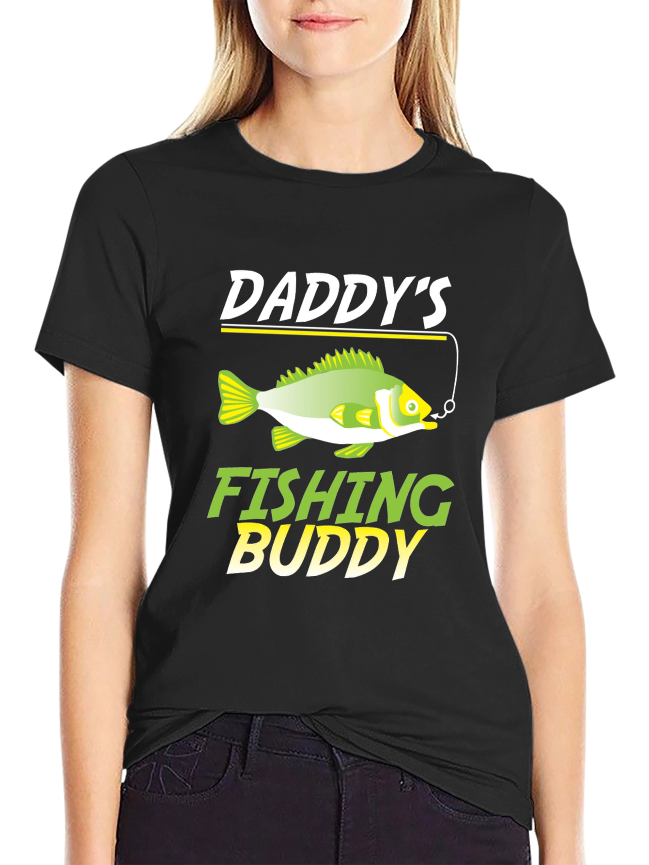 Daddys Fishing Buddy T-Shirt - Mens Black Crew Neck Tee