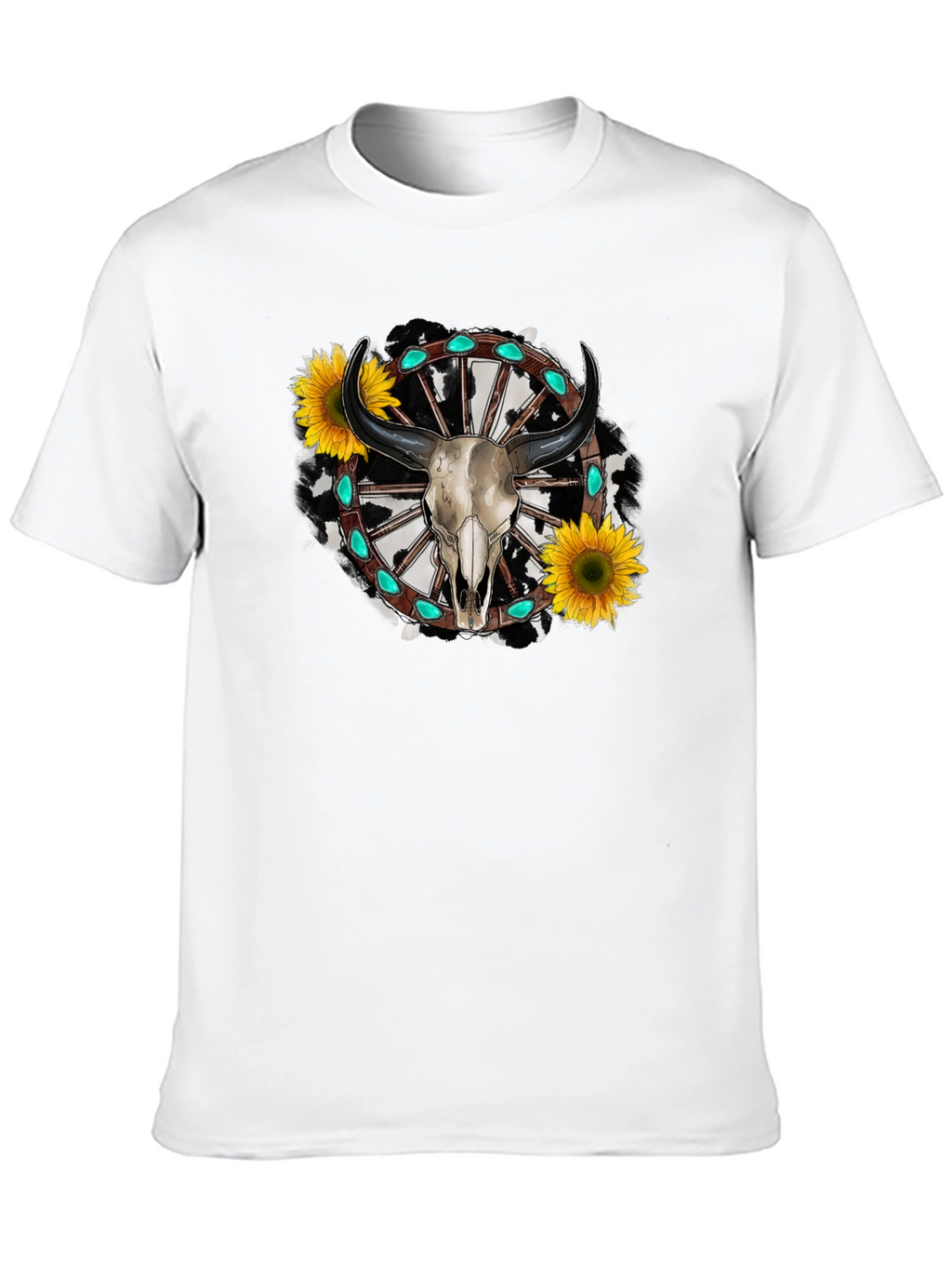 Western Bull Skull Sunflower Graphic Tee