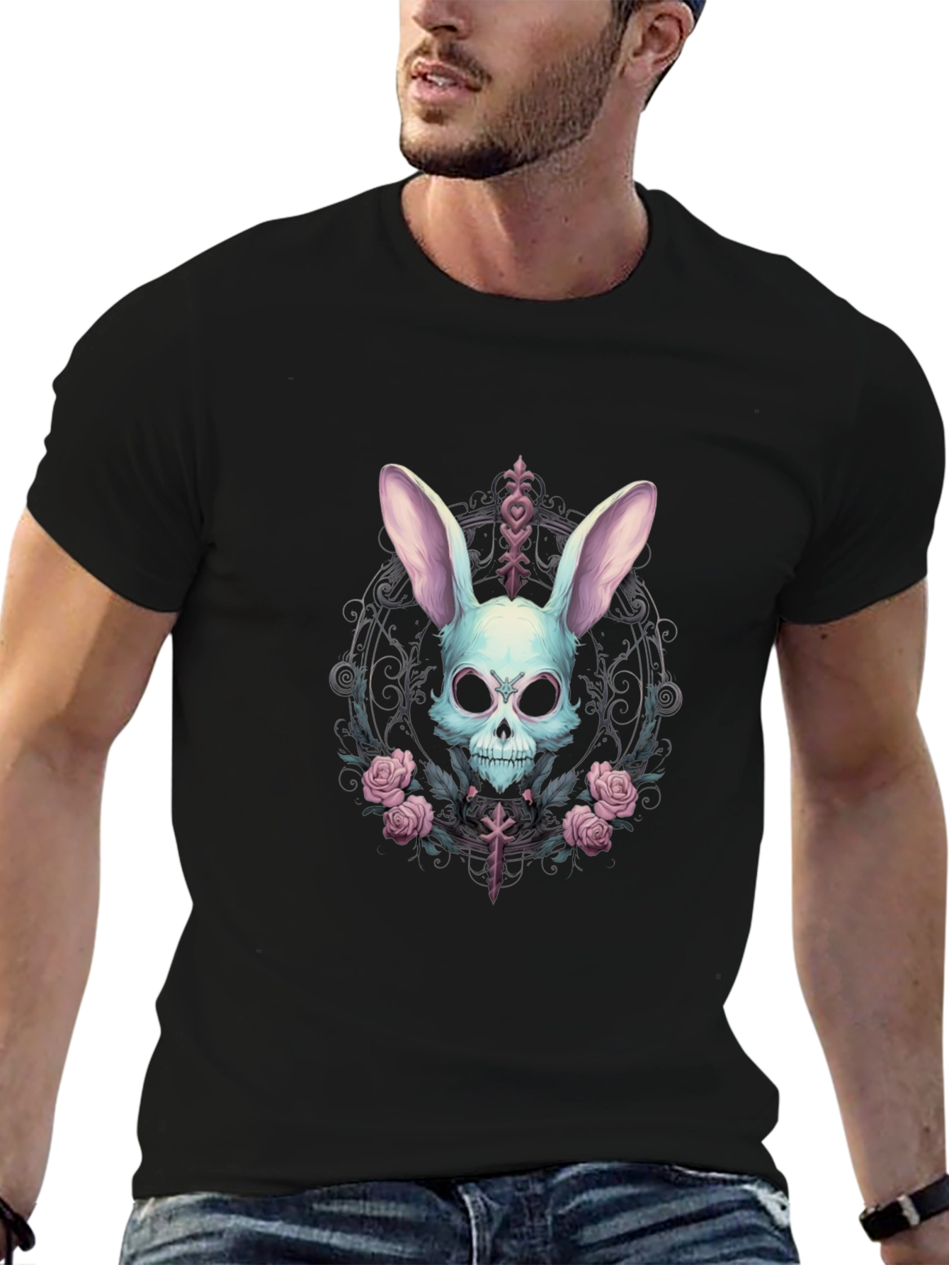 Skull Bunny Graphic Tee - Gothic Style