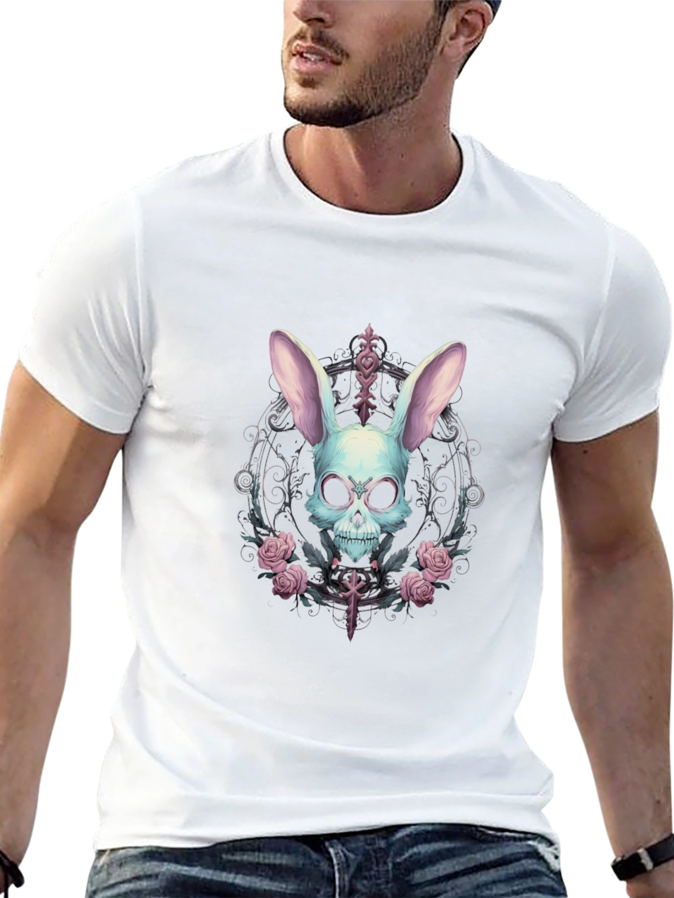 Skull Bunny Graphic Tee - Gothic Style