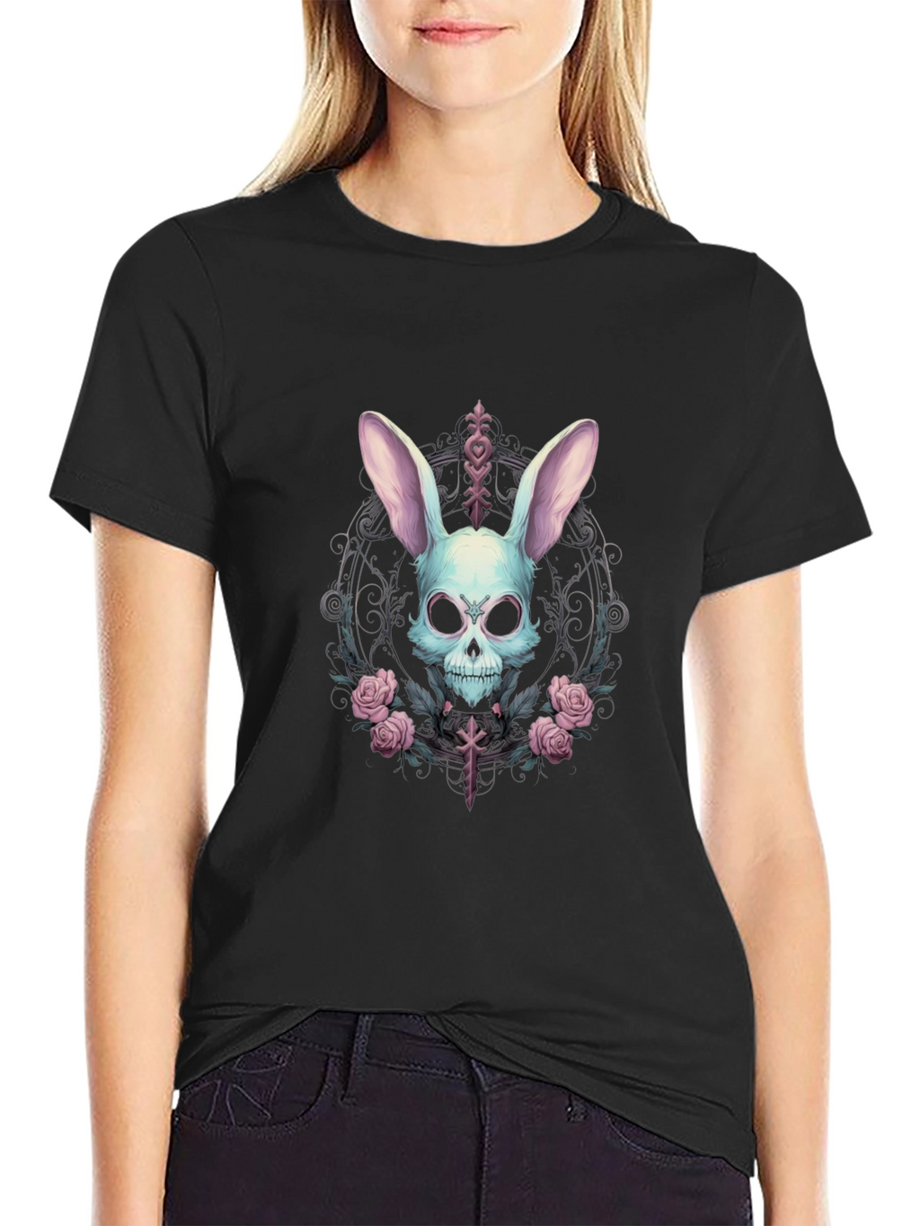 Skull Bunny Graphic Tee - Gothic Style