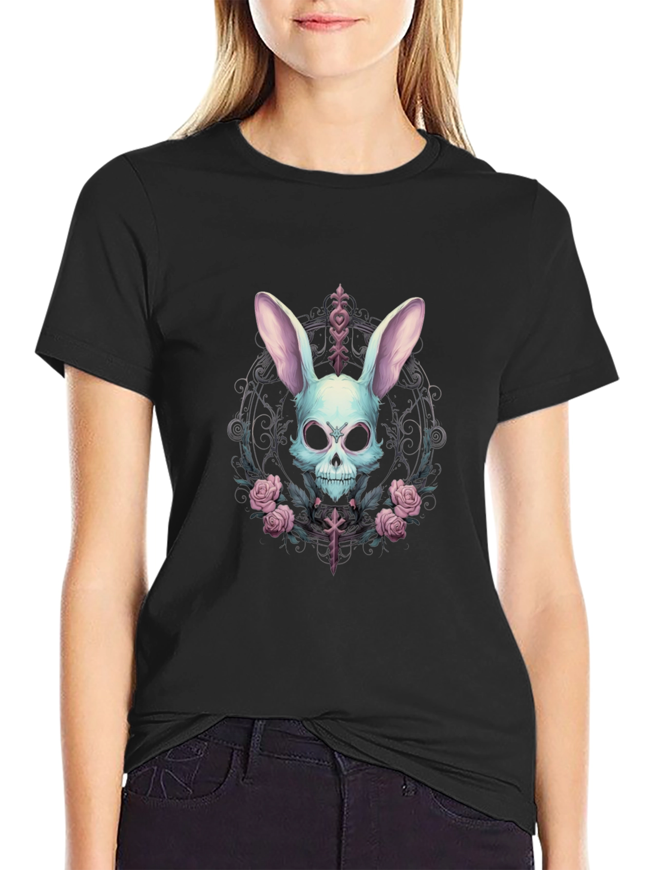 Skull Bunny Graphic Tee - Gothic Style