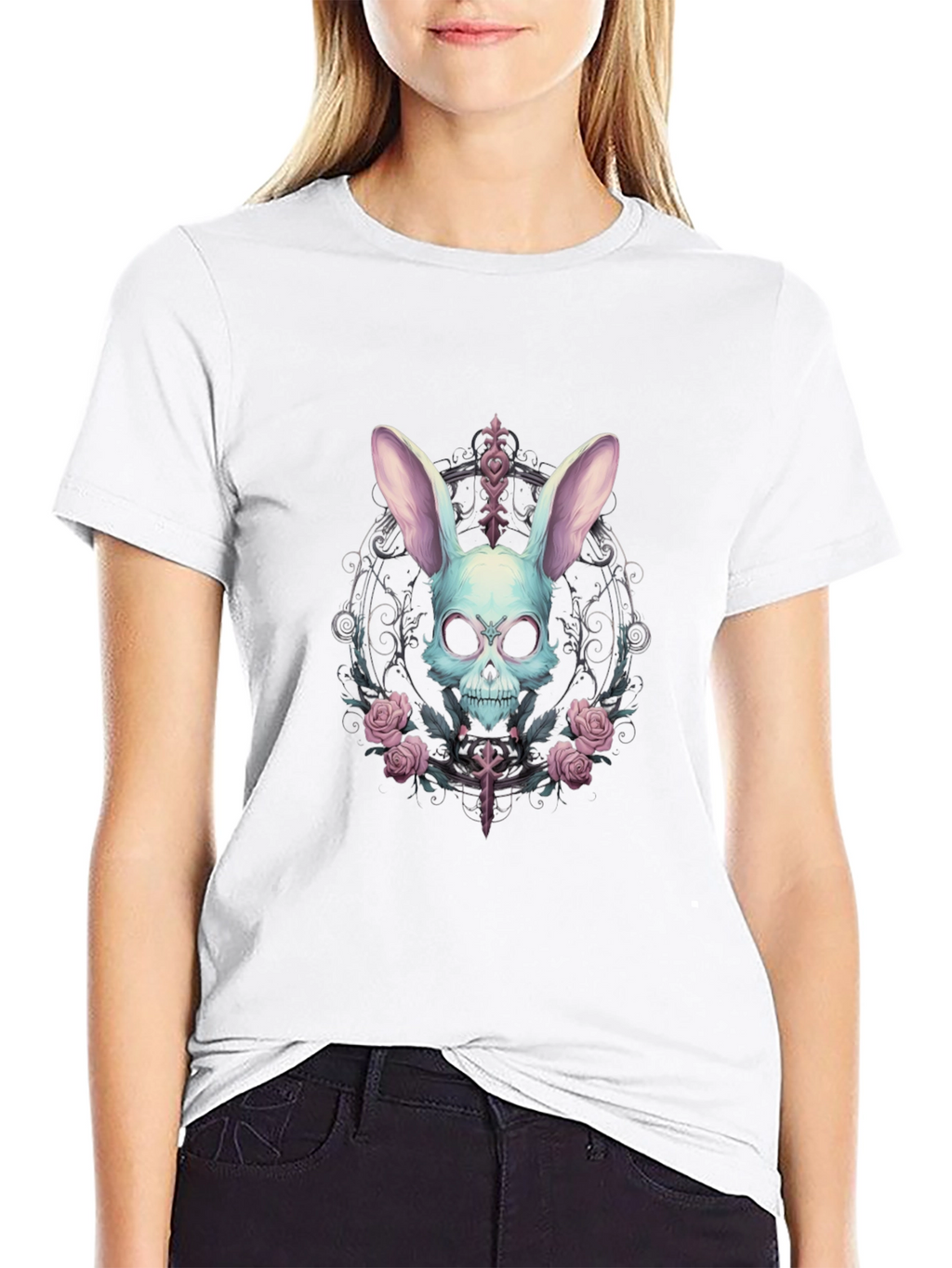 Skull Bunny Graphic Tee - Gothic Style