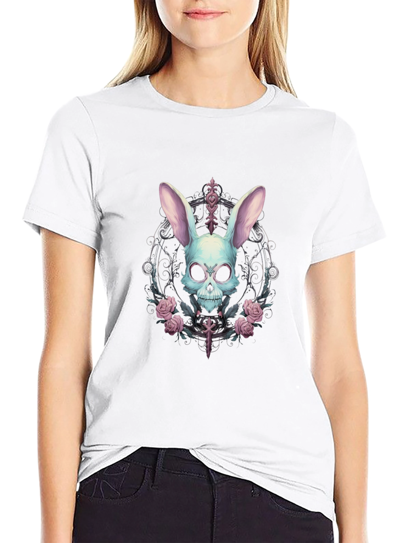 Skull Bunny Graphic Tee - Gothic Style