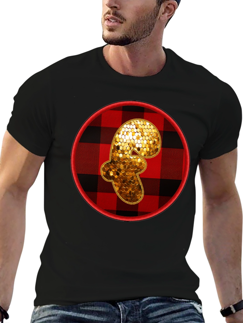 Plaid Ginger Man Graphic Tee - Holiday Festive Shirt