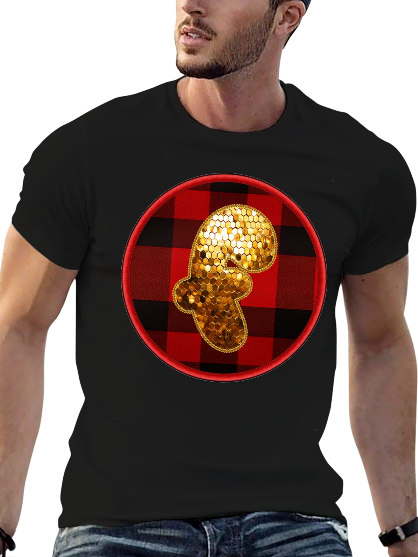 Plaid Ginger Man Graphic Tee - Holiday Festive Shirt