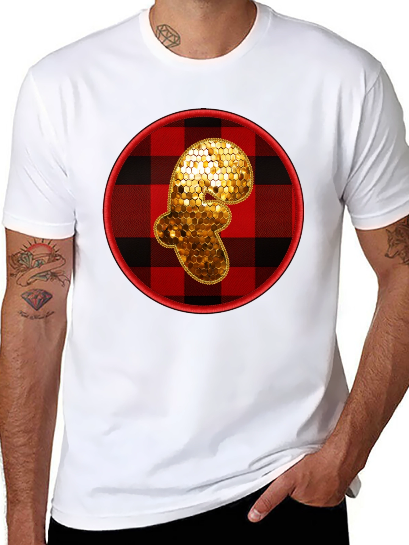 Plaid Ginger Man Graphic Tee - Holiday Festive Shirt