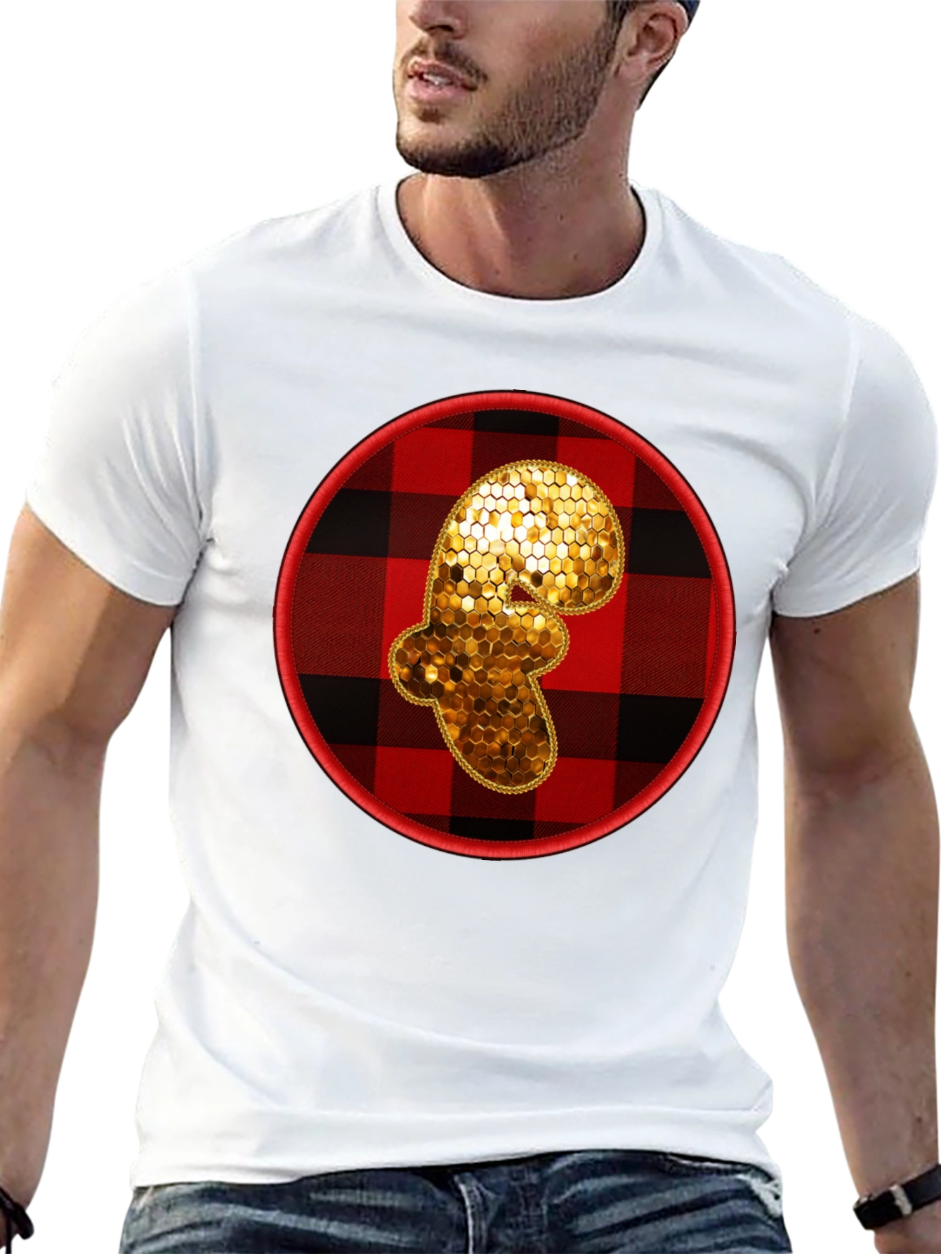 Plaid Ginger Man Graphic Tee - Holiday Festive Shirt