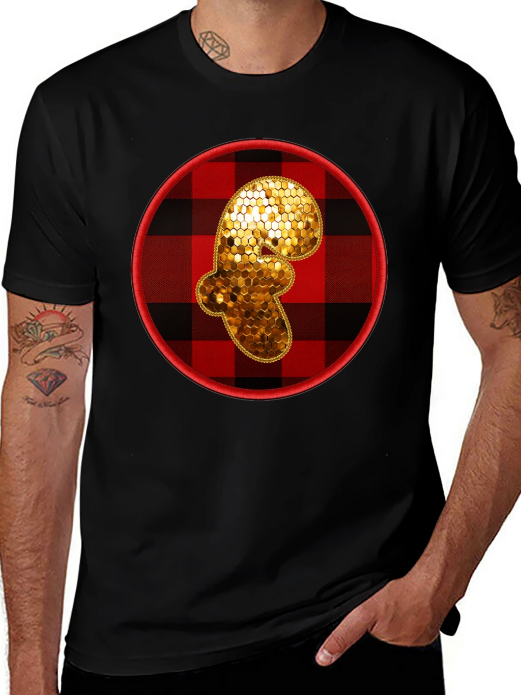 Plaid Ginger Man Graphic Tee - Holiday Festive Shirt