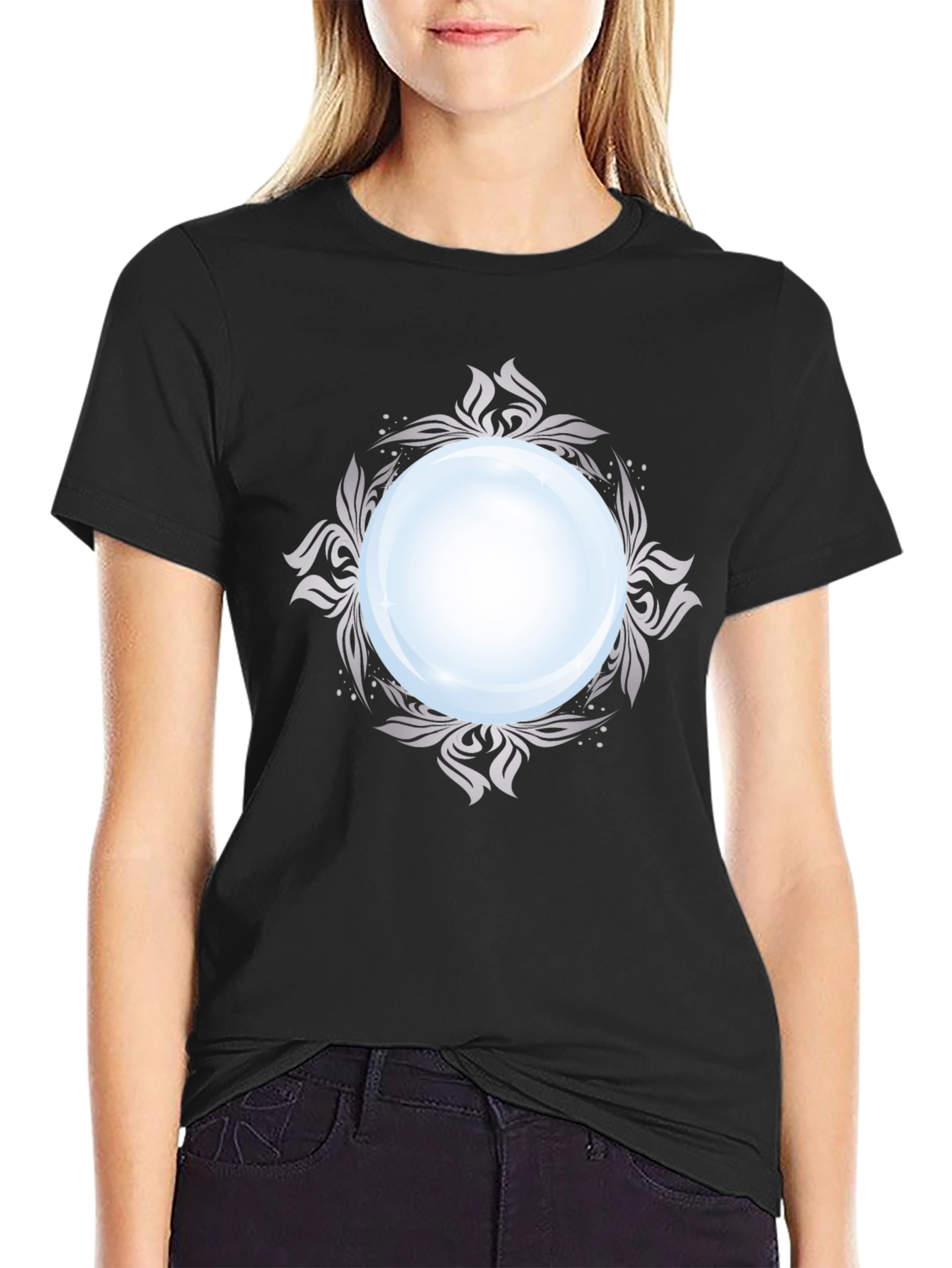 Mystic Orb Graphic Tee - Stylish Black Cotton T-Shirt