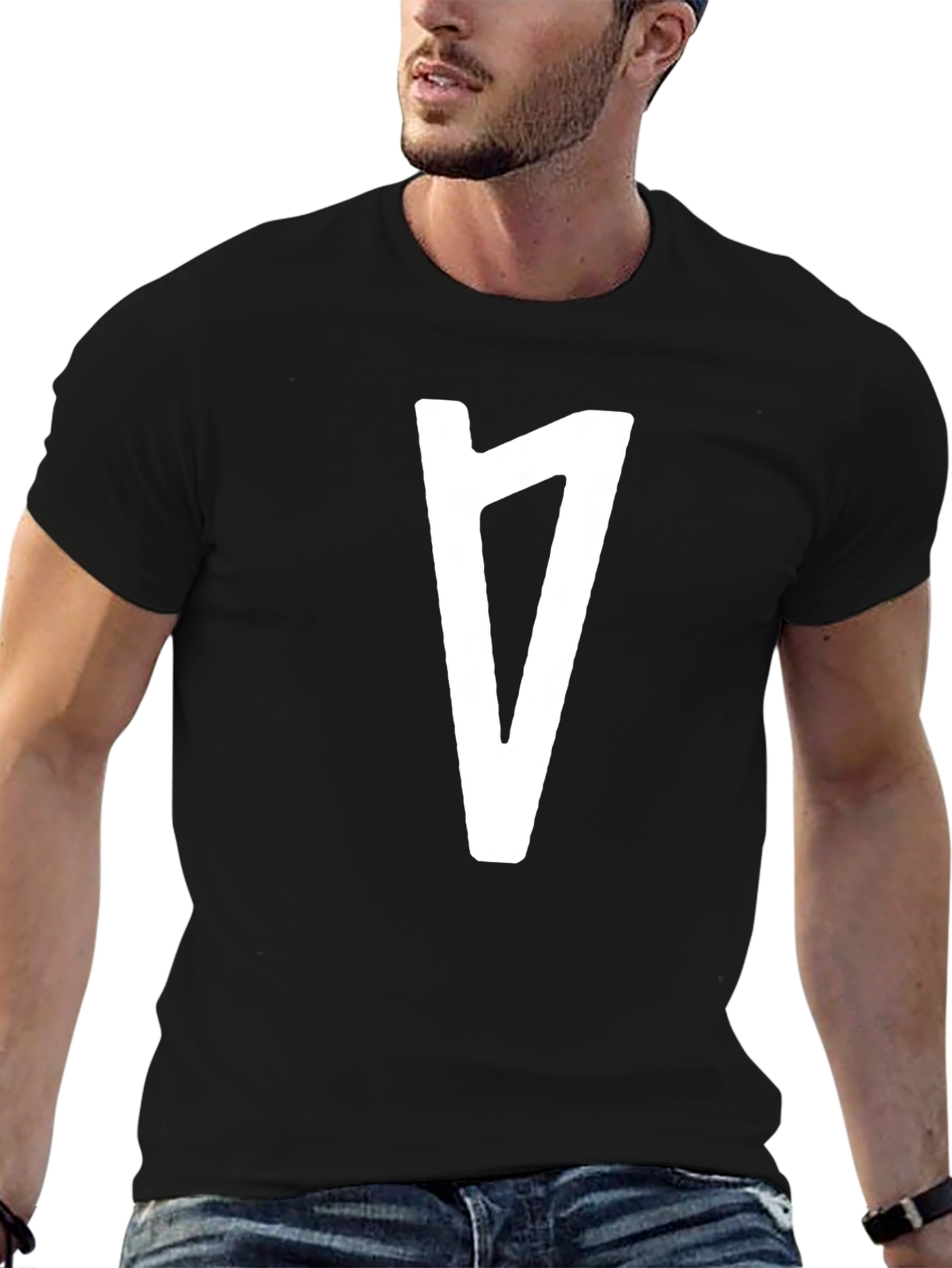 Modern Graphic Tee - Black with White Rune