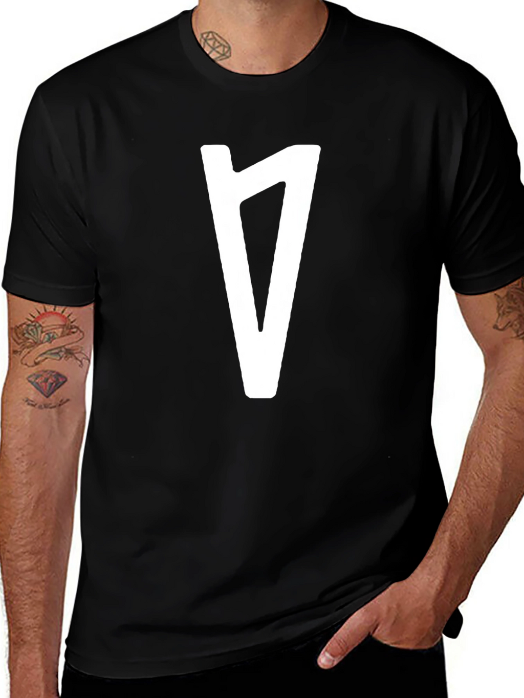 Modern Graphic Tee - Black with White Rune