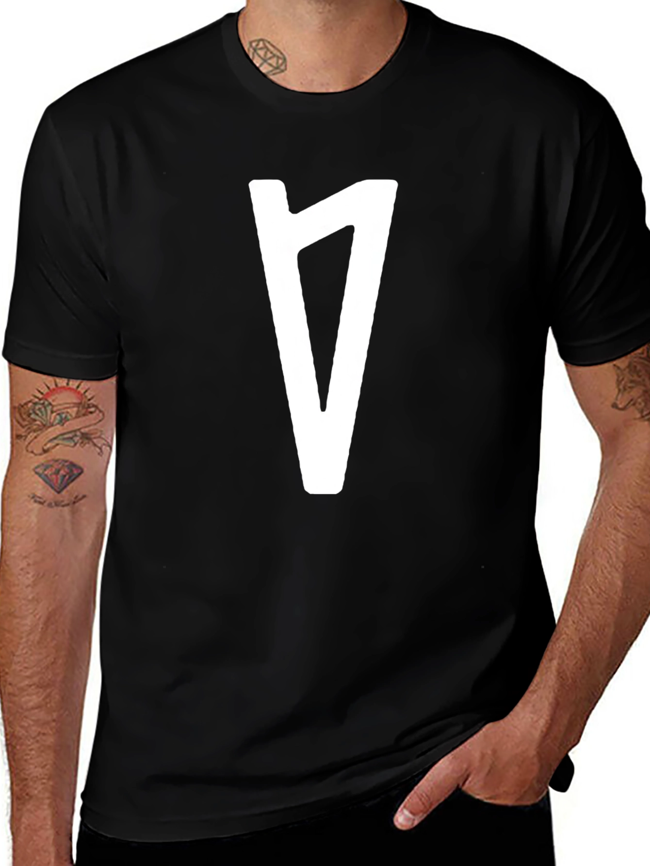 Modern Graphic Tee - Black with White Rune