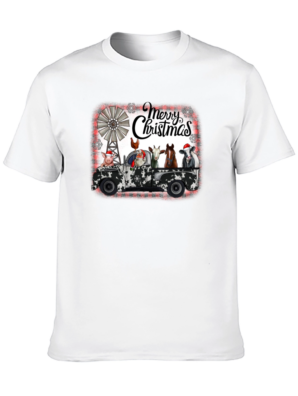 Merry Christmas Farm Animals on Truck T-Shirt