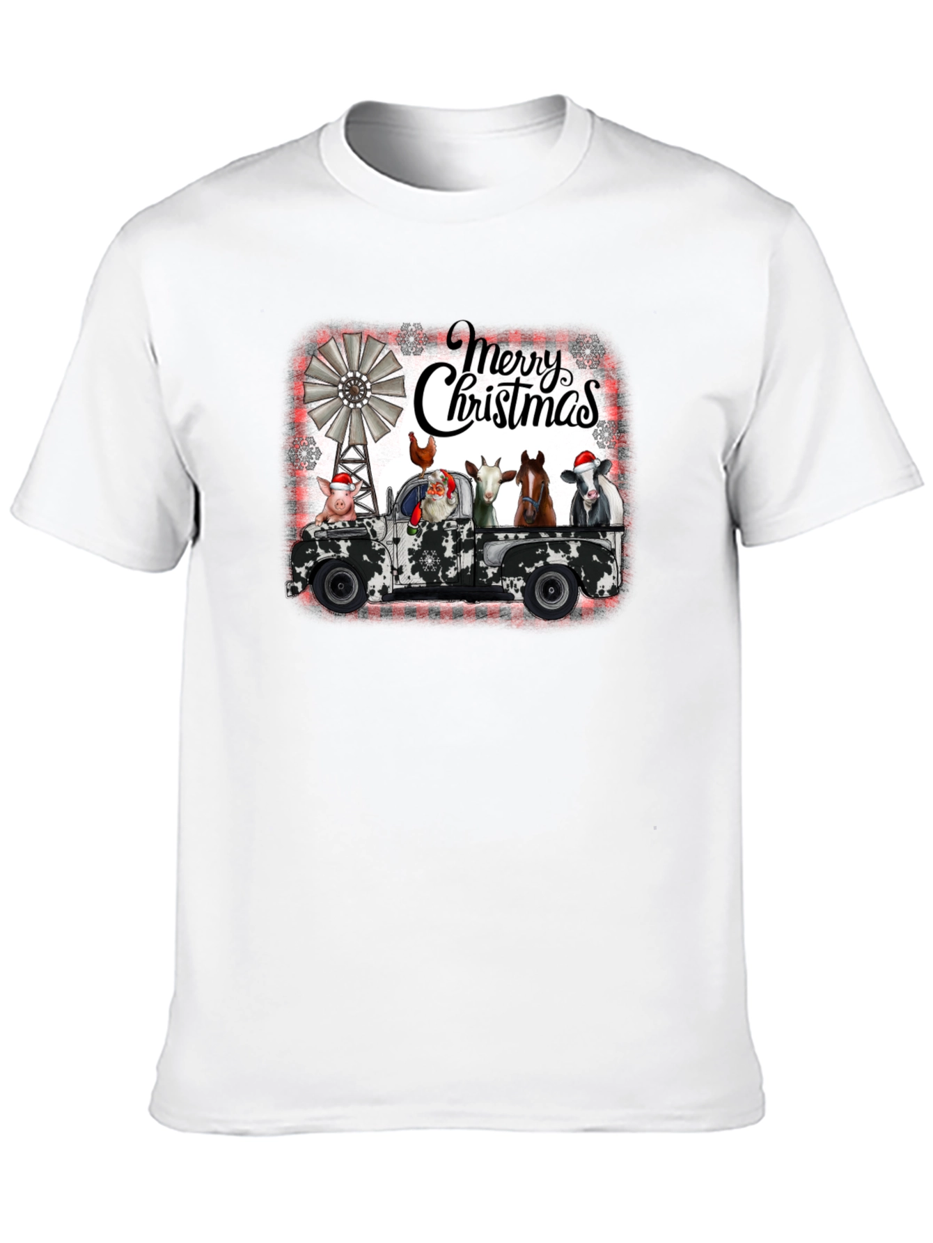 Merry Christmas Farm Animals on Truck T-Shirt