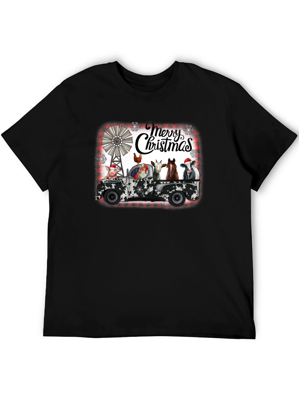 Merry Christmas Farm Animals on Truck T-Shirt