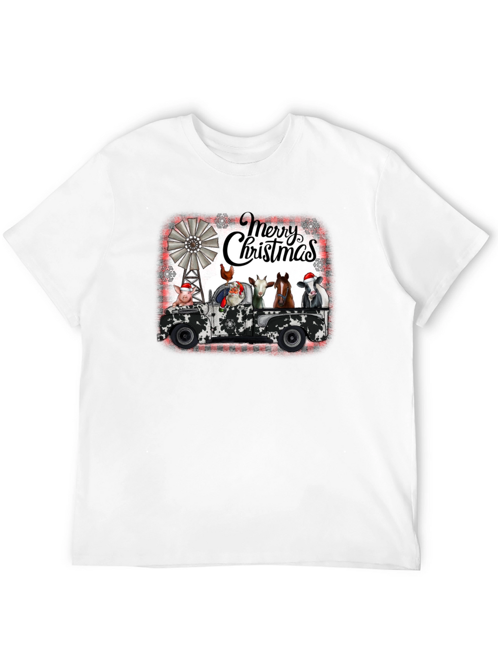 Merry Christmas Farm Animals on Truck T-Shirt