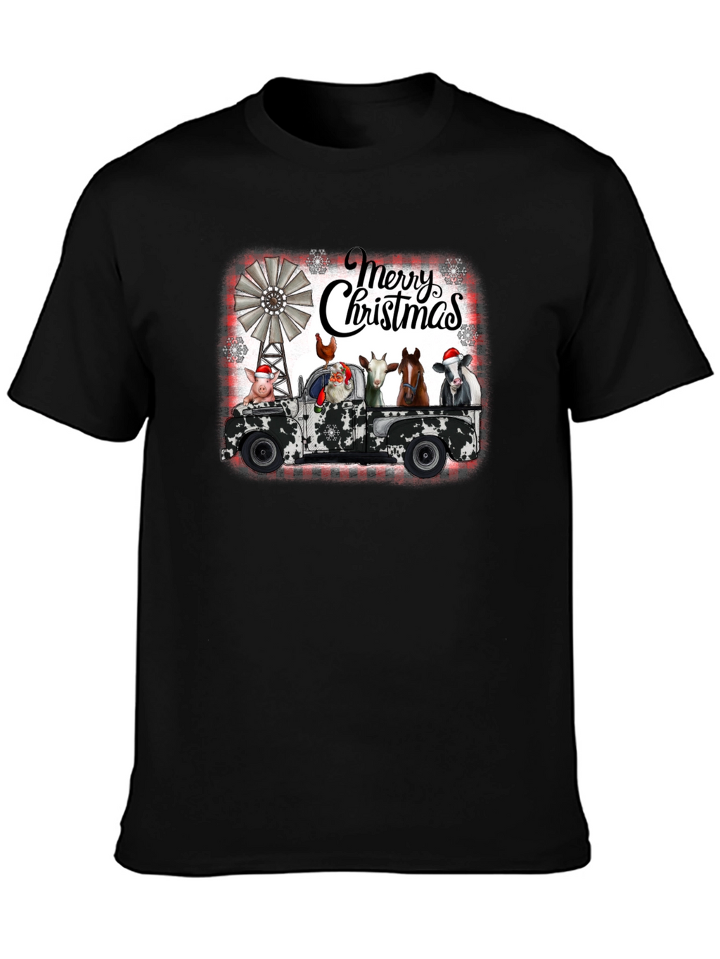 Merry Christmas Farm Animals on Truck T-Shirt
