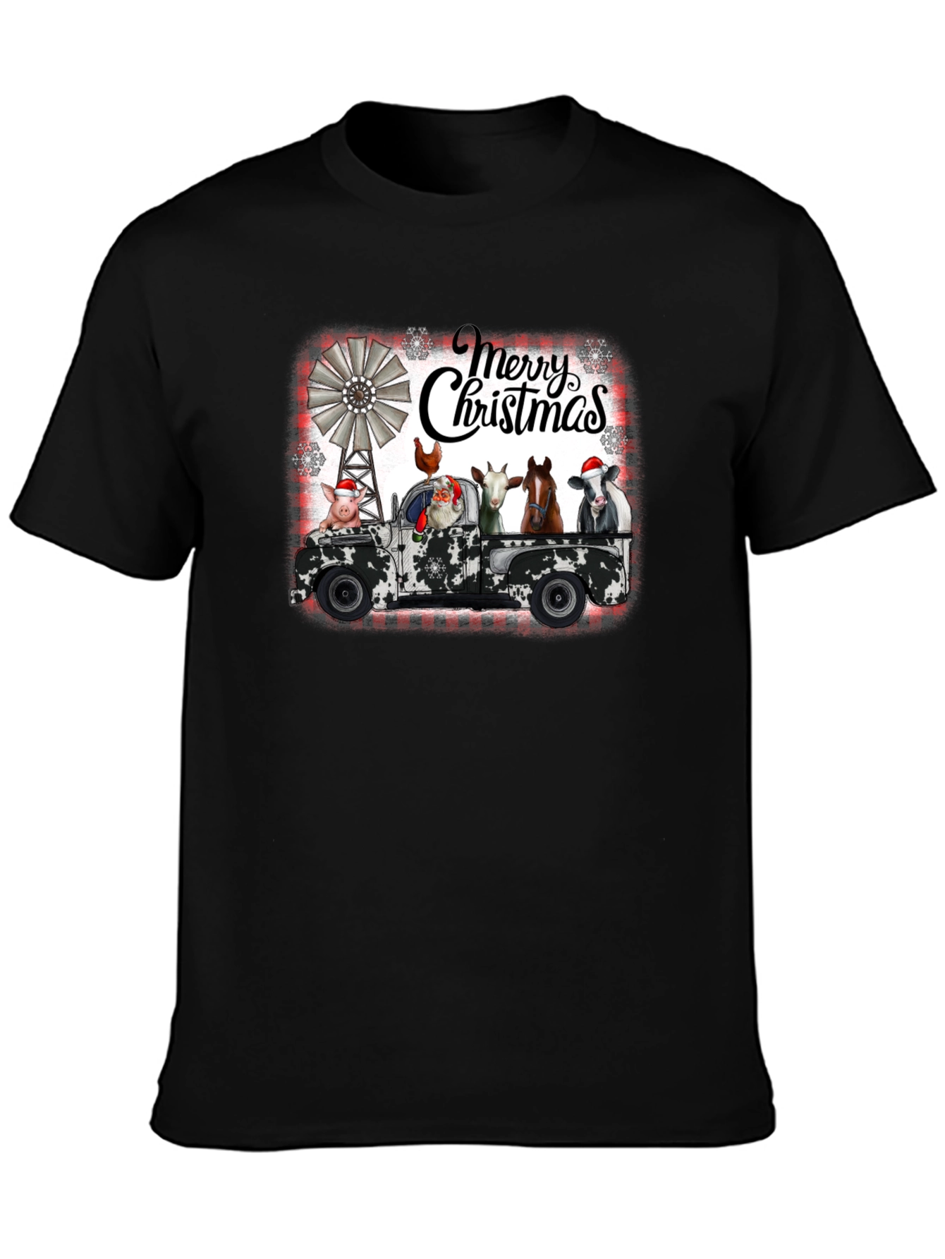 Merry Christmas Farm Animals on Truck T-Shirt
