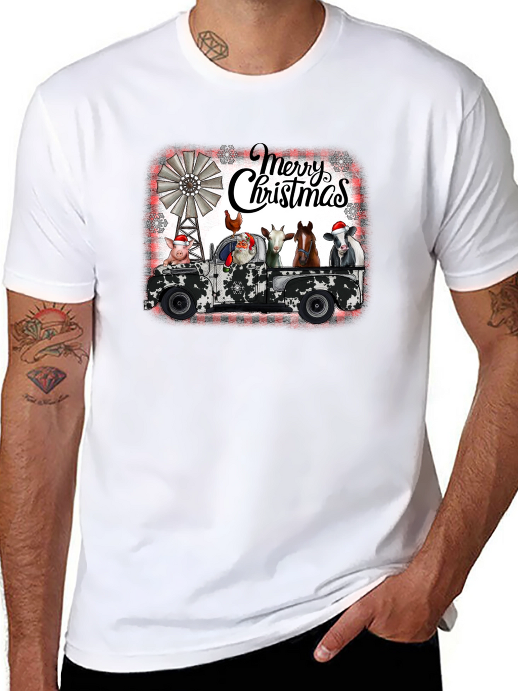Merry Christmas Farm Animals on Truck T-Shirt