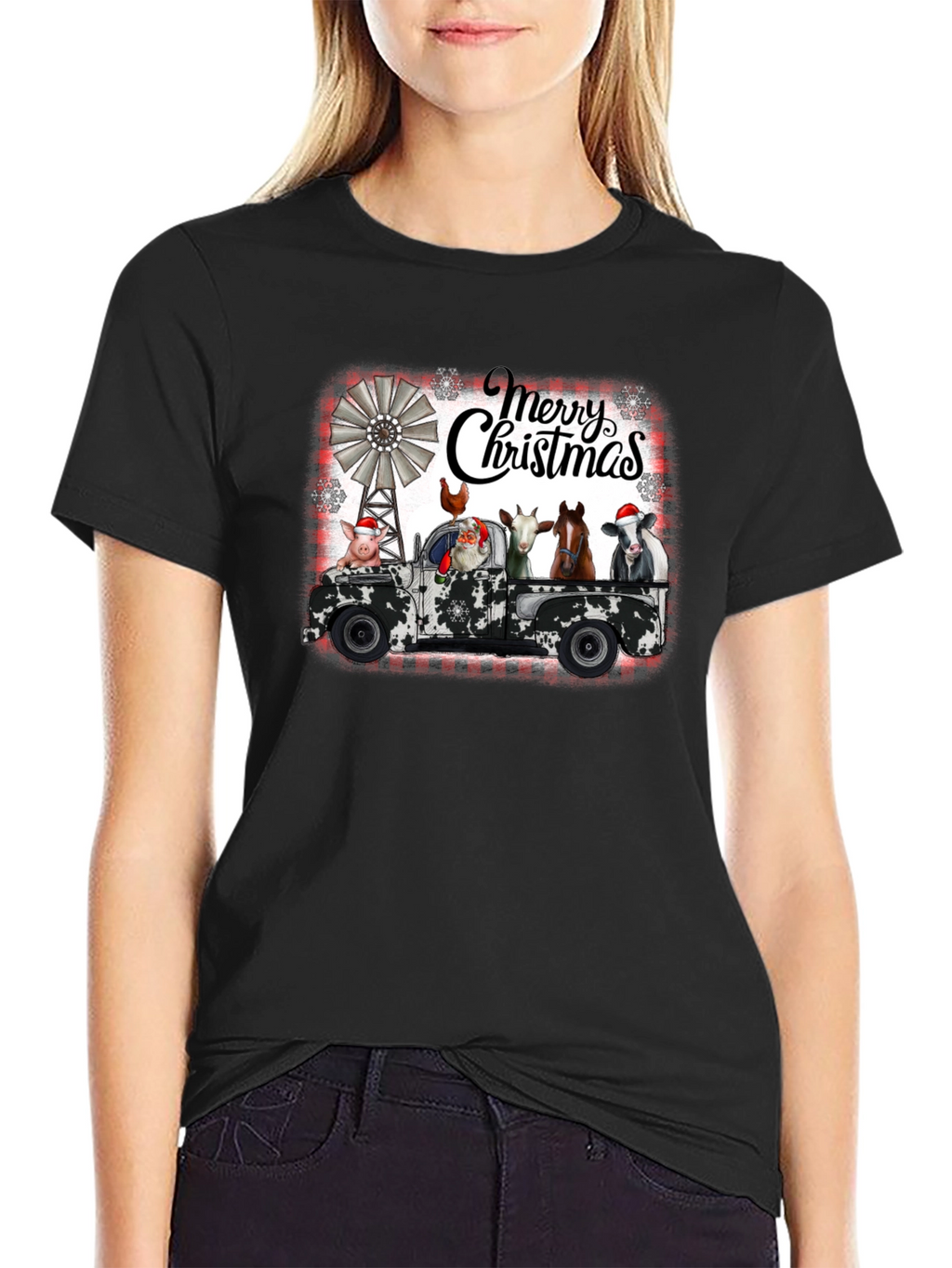 Merry Christmas Farm Animals on Truck T-Shirt