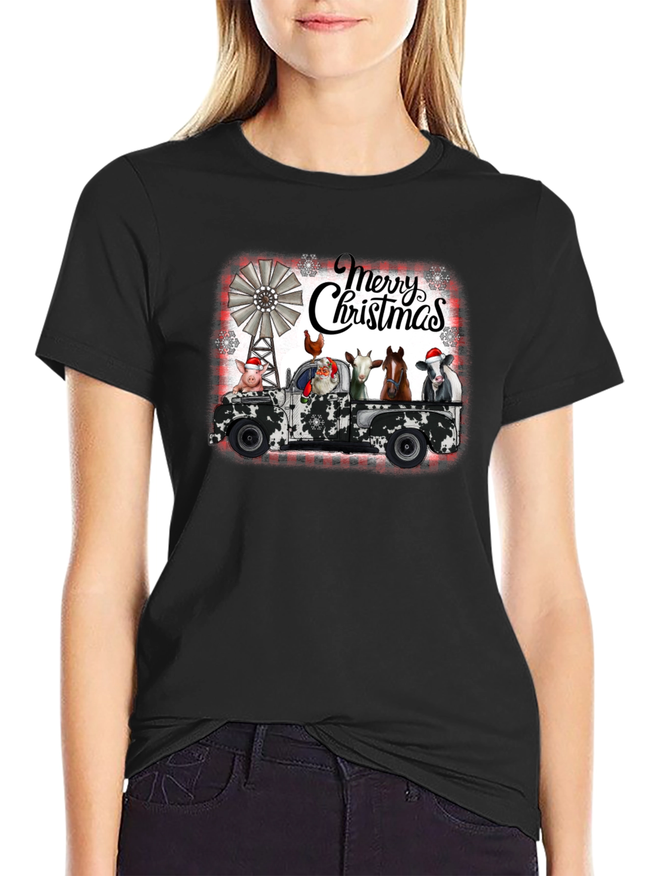 Merry Christmas Farm Animals on Truck T-Shirt