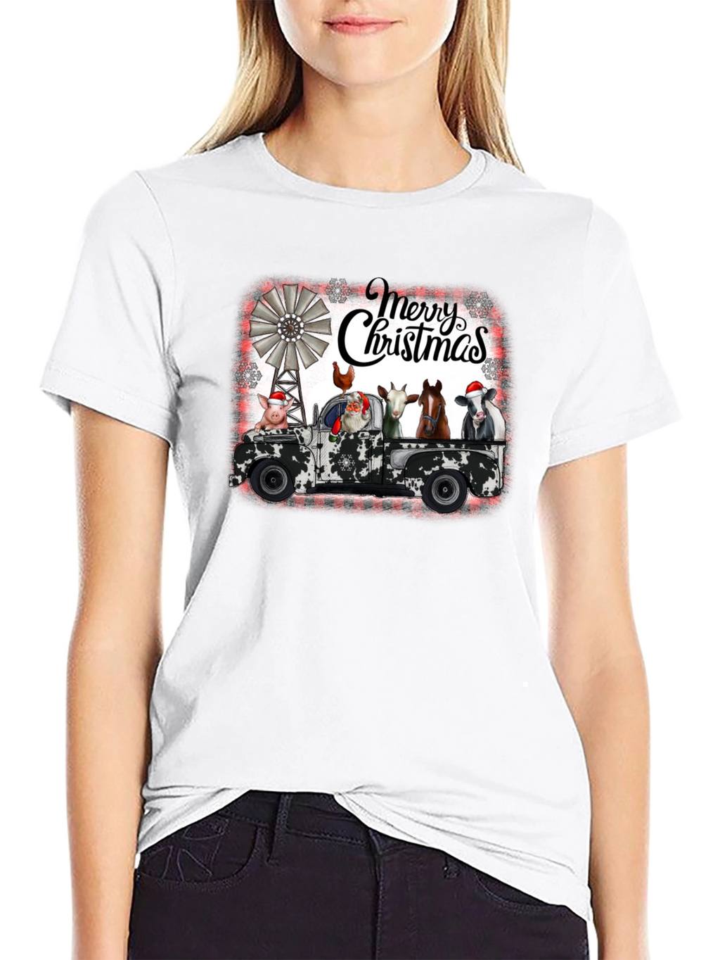 Merry Christmas Farm Animals on Truck T-Shirt