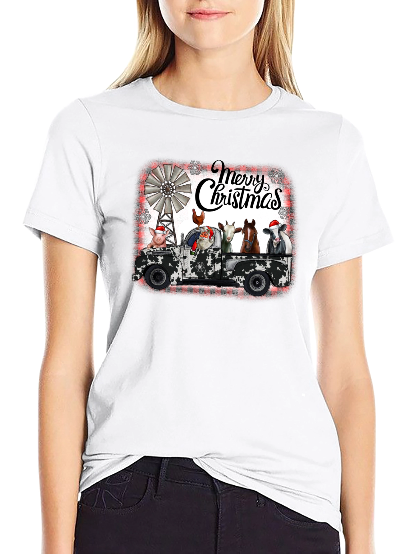Merry Christmas Farm Animals on Truck T-Shirt