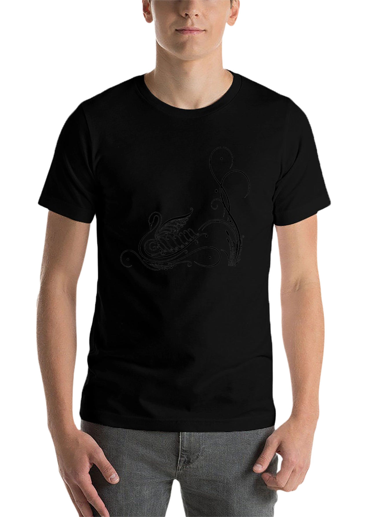 Elegant Swan Graphic Black T-Shirt