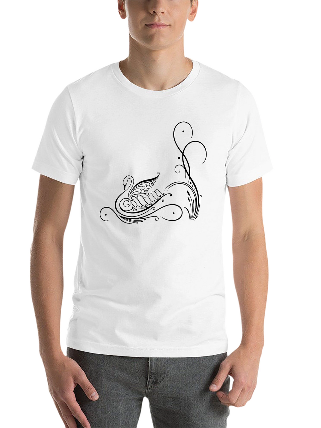 Elegant Swan Graphic Black T-Shirt