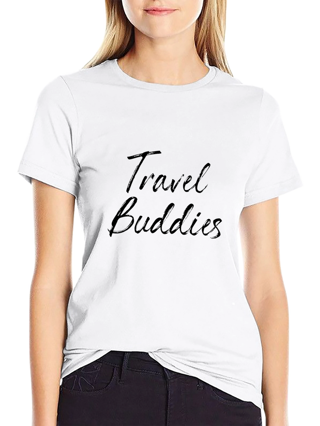 Travel Buddies Black Cotton T-Shirt