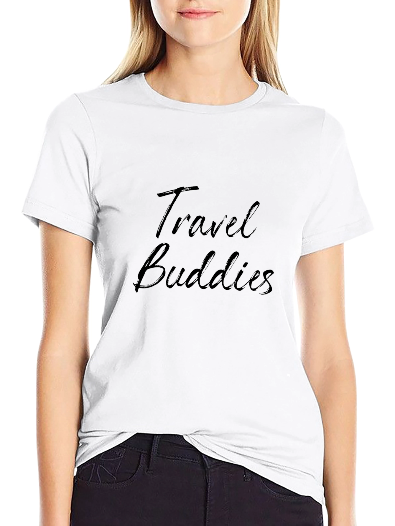 Travel Buddies Black Cotton T-Shirt