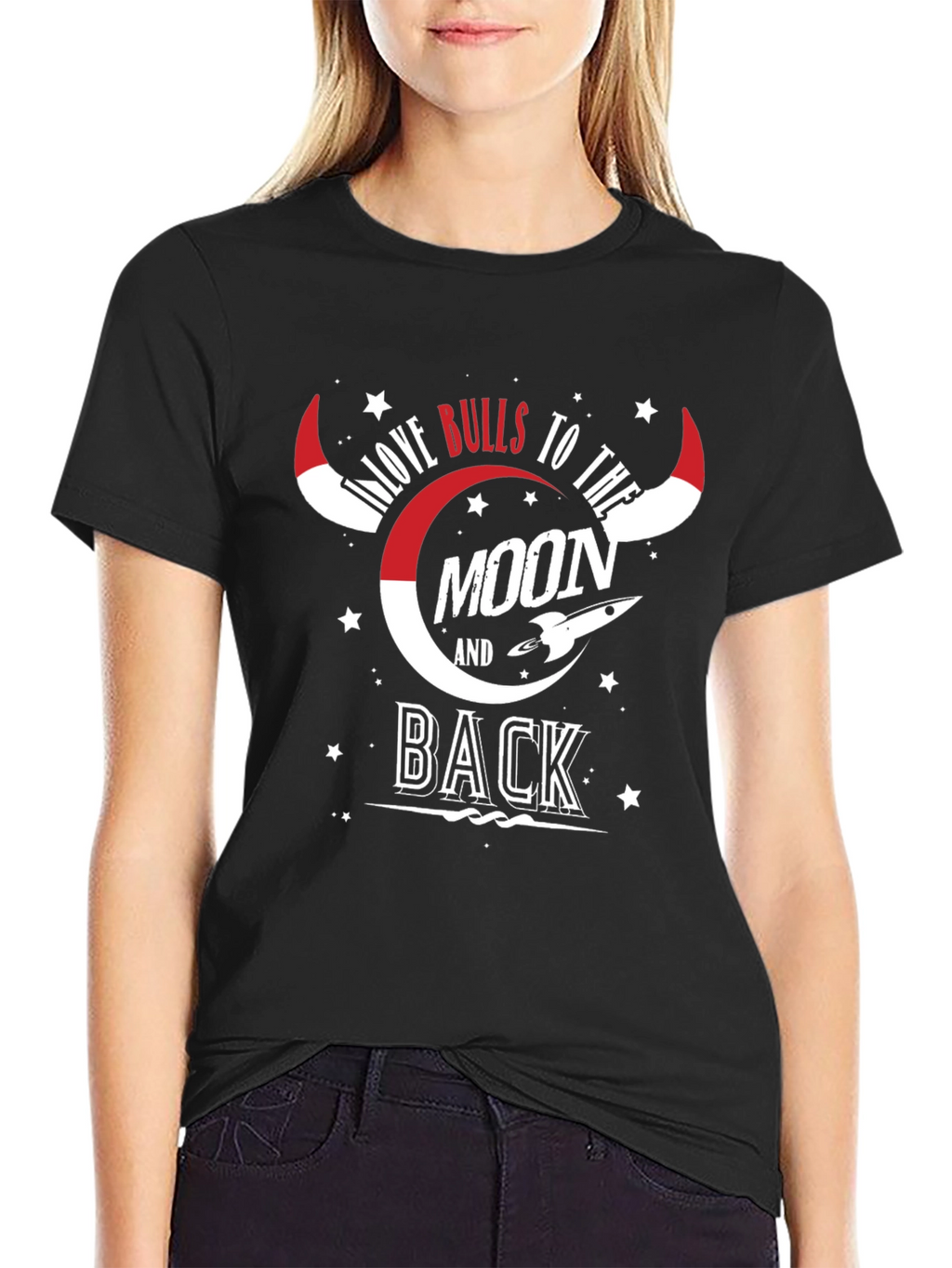 Love Bulls To The Moon And Back Black Tee