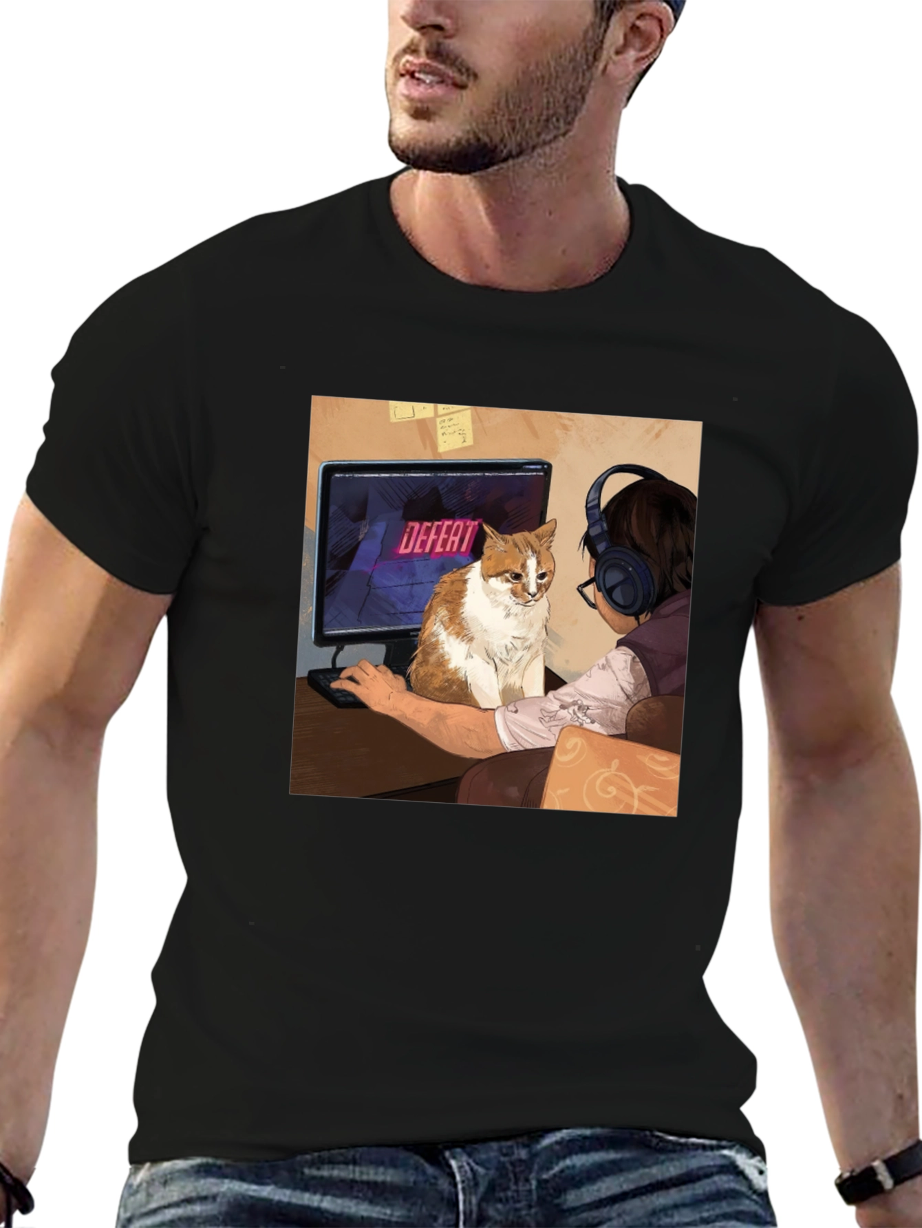 Gamer Cat T-Shirt: Defeat Screen Print