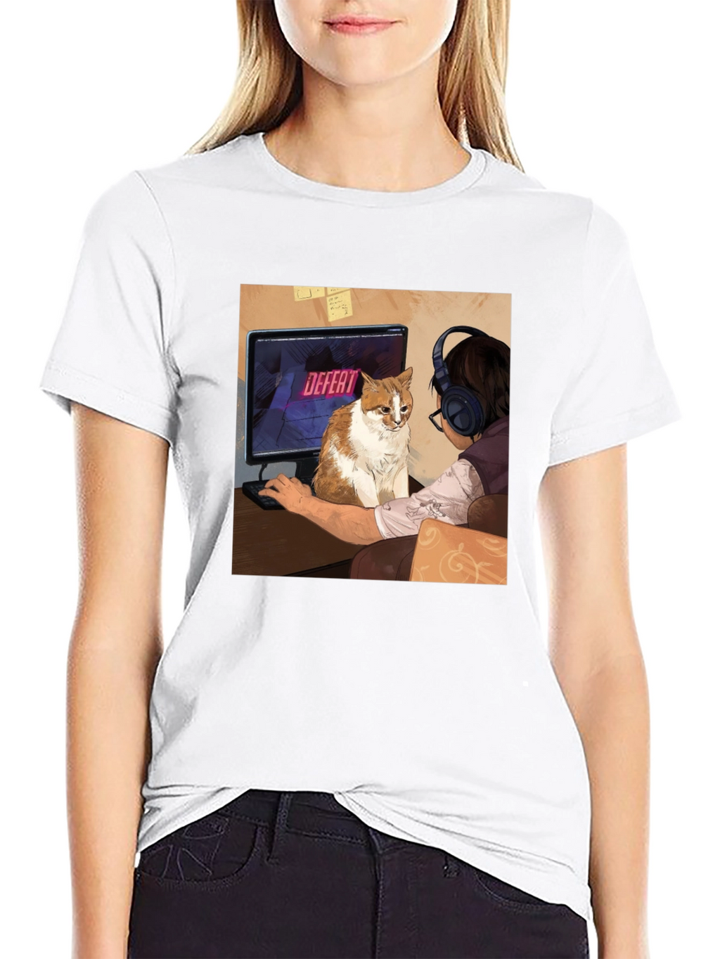 Gamer Cat T-Shirt: Defeat Screen Print